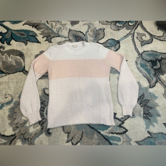 Hem & thread - pink and white sweater Sz small - Picture 1 of 2